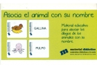 Asocia el animal con su nombre. Material educativo para asociar los dibujos de los animales con su nombre