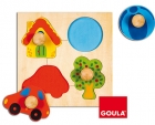 Puzzle de colores. Casa, coche, pelota y rbol